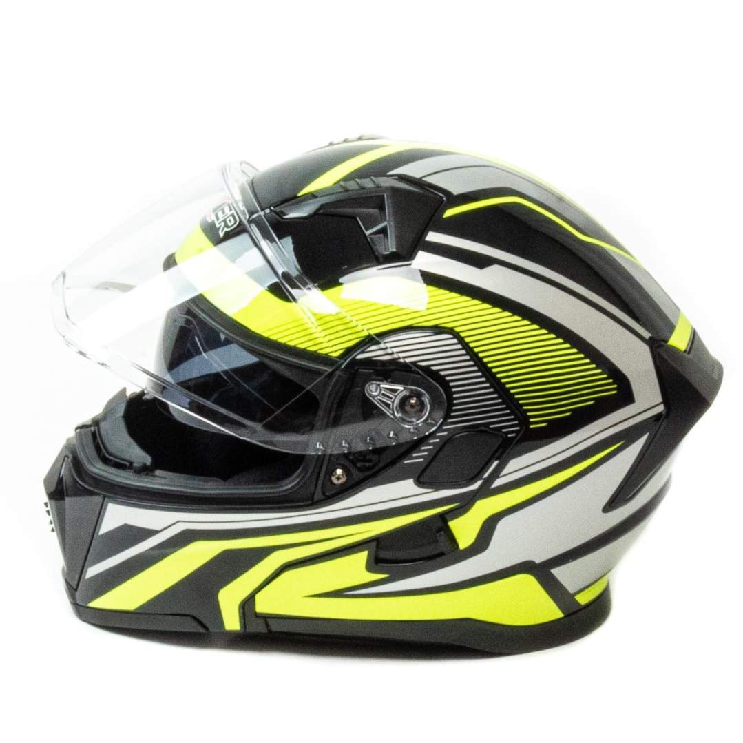 Шлем мото модуляр HIZER J5906 №1 (XL) black/neon yellow (2 визора)